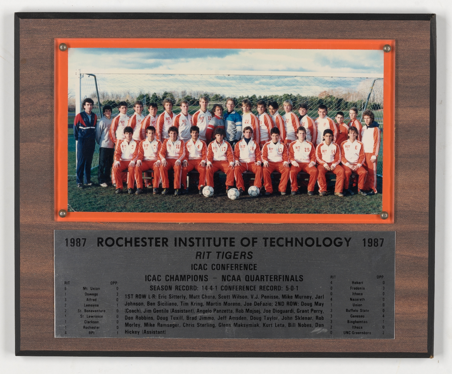 RIT 1987 ICAC mens soccer conference champions plaque