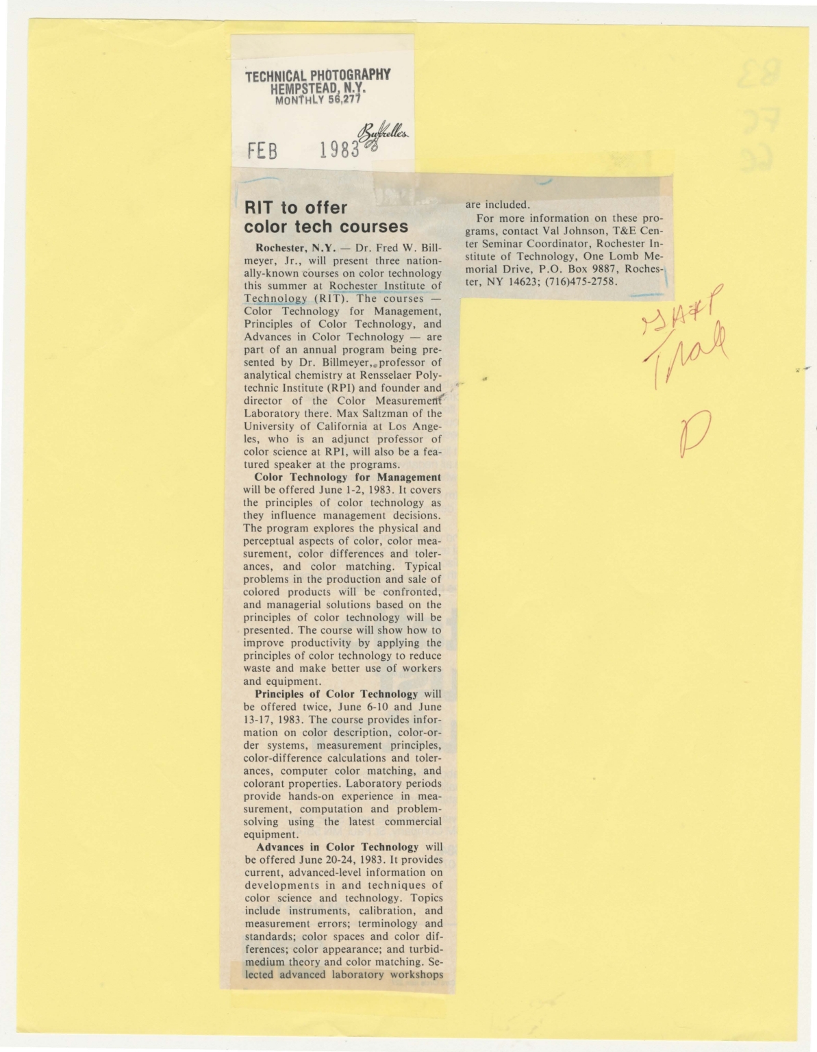 RIT to offer color tech courses RIT ARCHIVE COLLECTIONS RIT to offer color tech courses RIT ARCHIVE COLLECTIONS