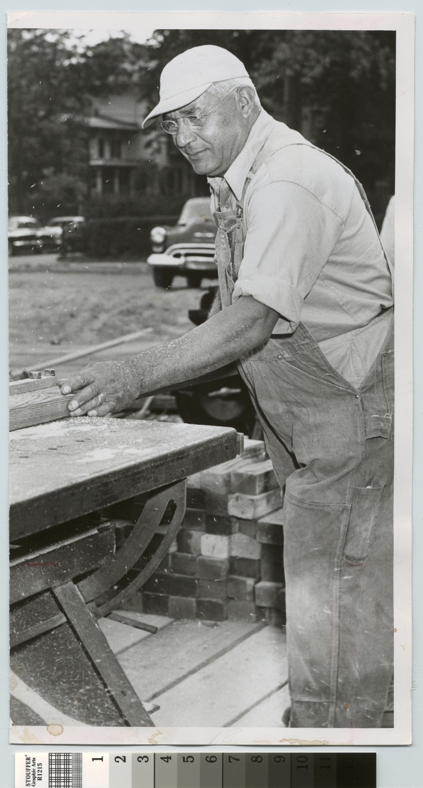 Carpenter George Herkimer at work on Clark Building, Rochester Institute of Technology