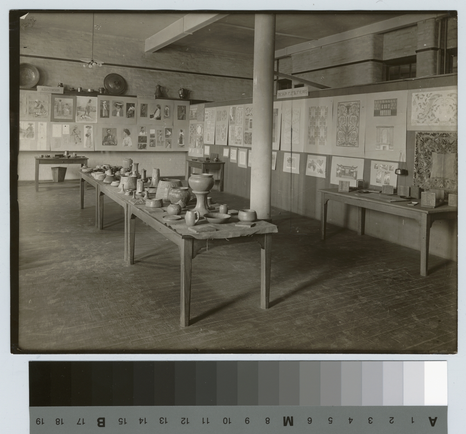 Academics, art and design, interior view of an exhibition of student work, [1900-1920]