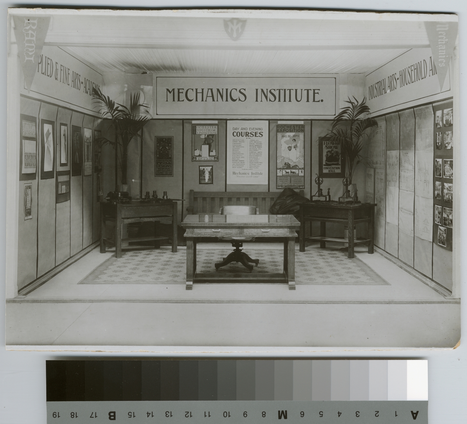 Academics, art and design. Interior view of an exhibition of student work, [1912]