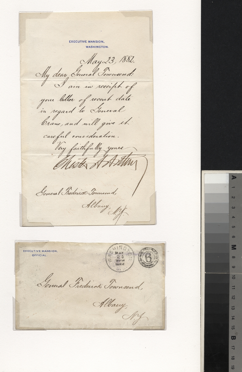 Chester A. Arthur letter to General Frederick Townsend