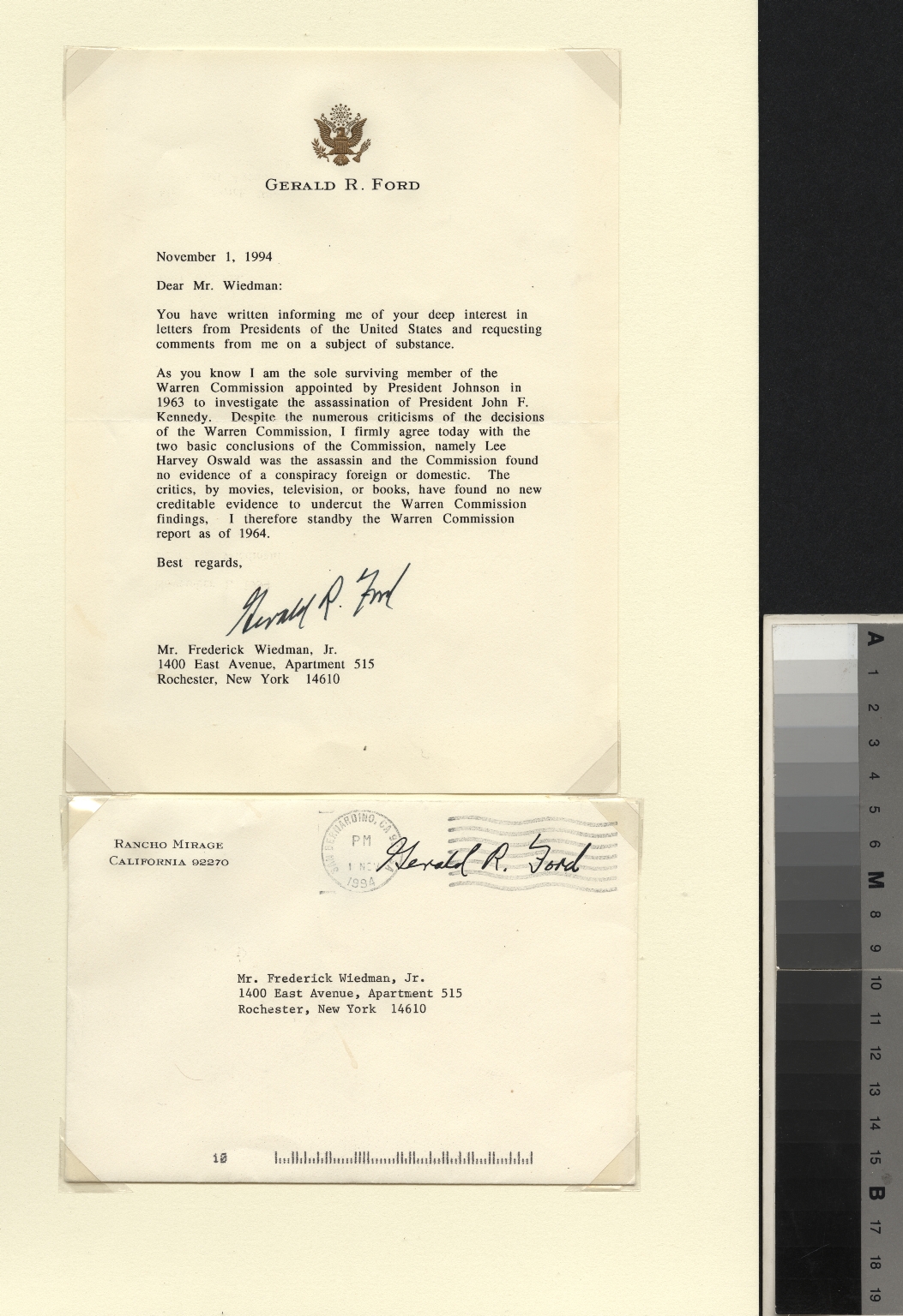 Gerald Ford letter to Frederick Wiedman, Jr.