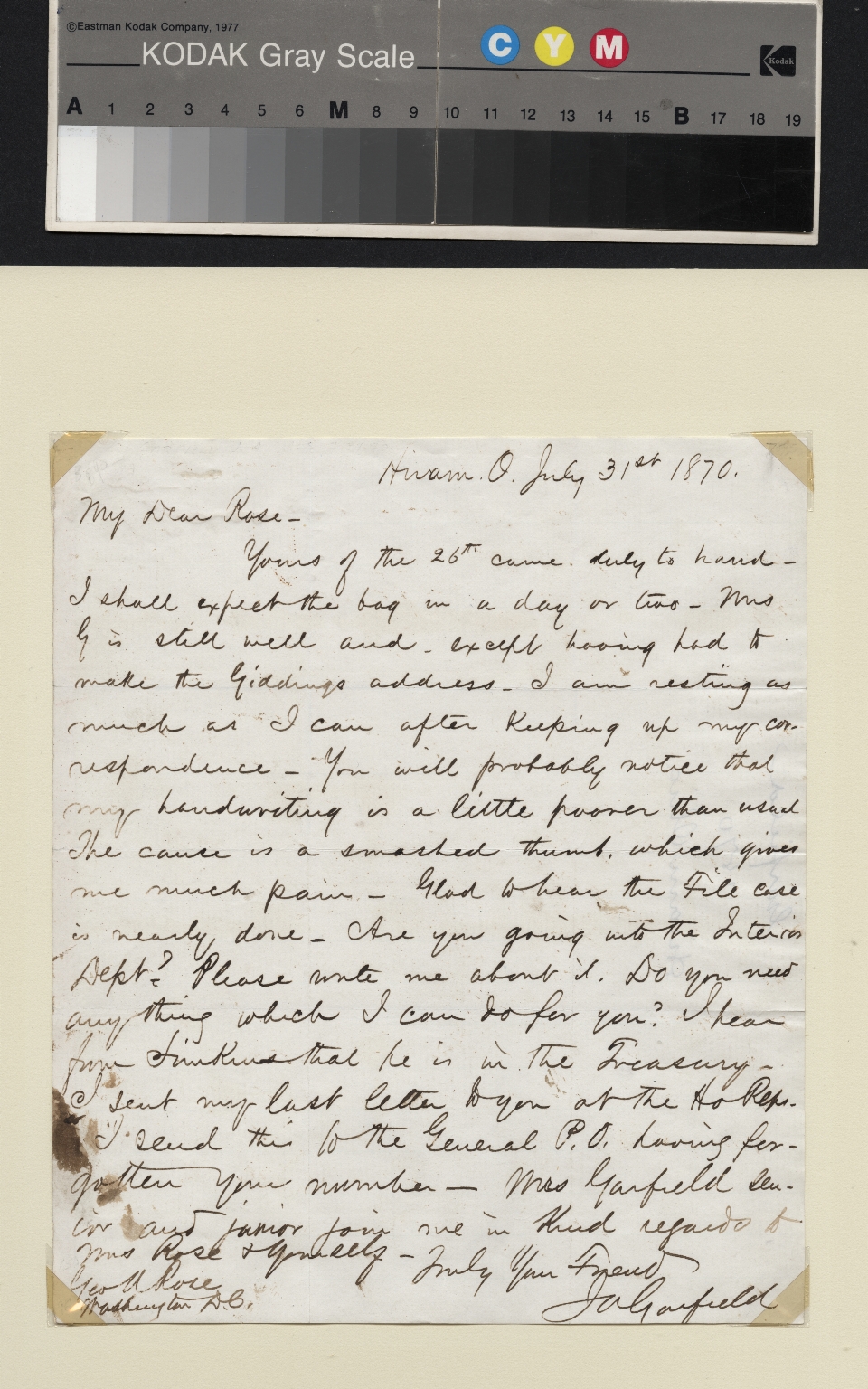 James Garfield letter to Rose
