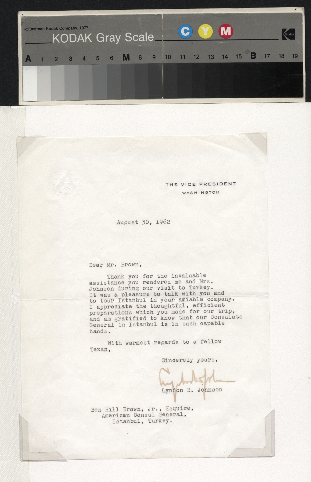 Lyndon Johnson letter to Ben Hill Brown, Jr.