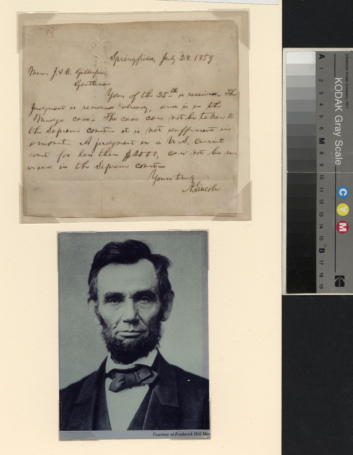 Abraham Lincoln letter to J. and D. Gillespie with photograph