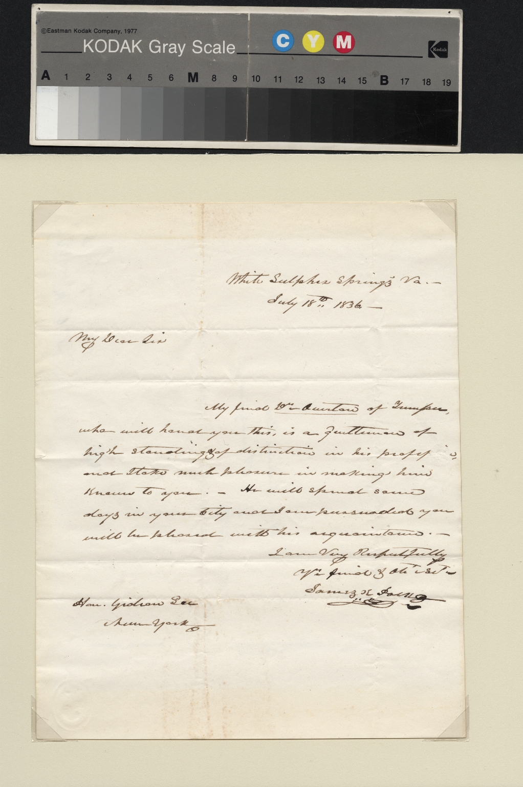 James Polk letter to Gideon Lee