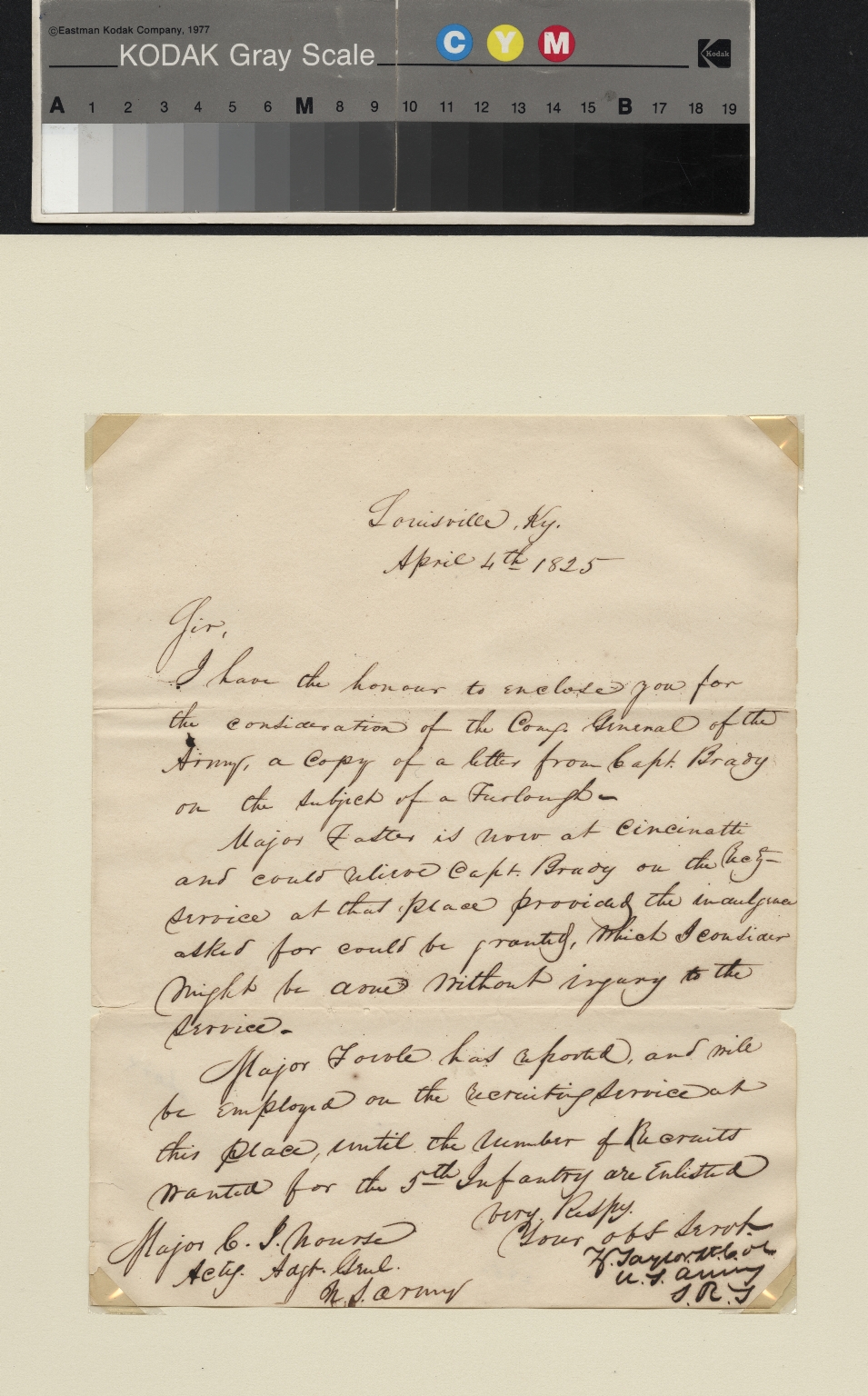 President Zachary Taylor letter to Major Nourse