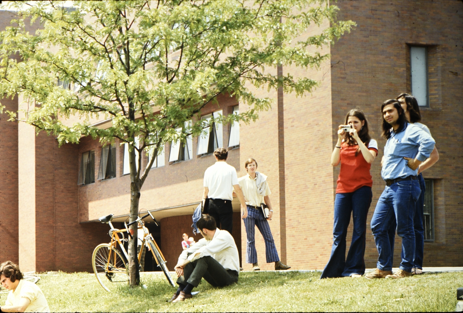 Students outside library