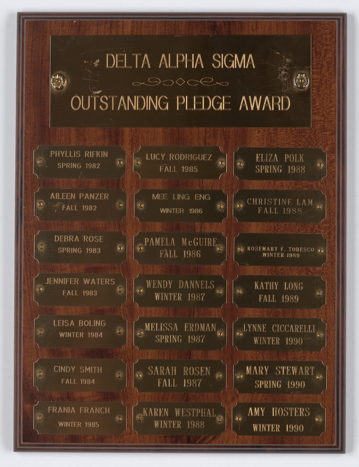 Delta Alpha Sigma Outstanding Pledge Award plaque